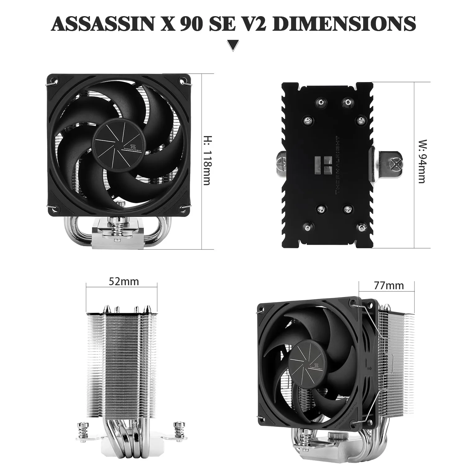 Thermalright Assassin X 90 SE V2 CPU Air Cooler 92mm PWM Fan (6) TL-P9 Assassin X 90 SE V2 CPU Air Cooler 92mm PWM Thermalright Assassin X 90 SE V2 CPU Air Cooler, 2200RPM Speed , 4 Heat Pipes, 92mm PWM Quiet Fan CPU Cooler, 118mm High , for AMD AM4 AM5/Intel 1700/1150/1151/1200 | BLACK TL-P9