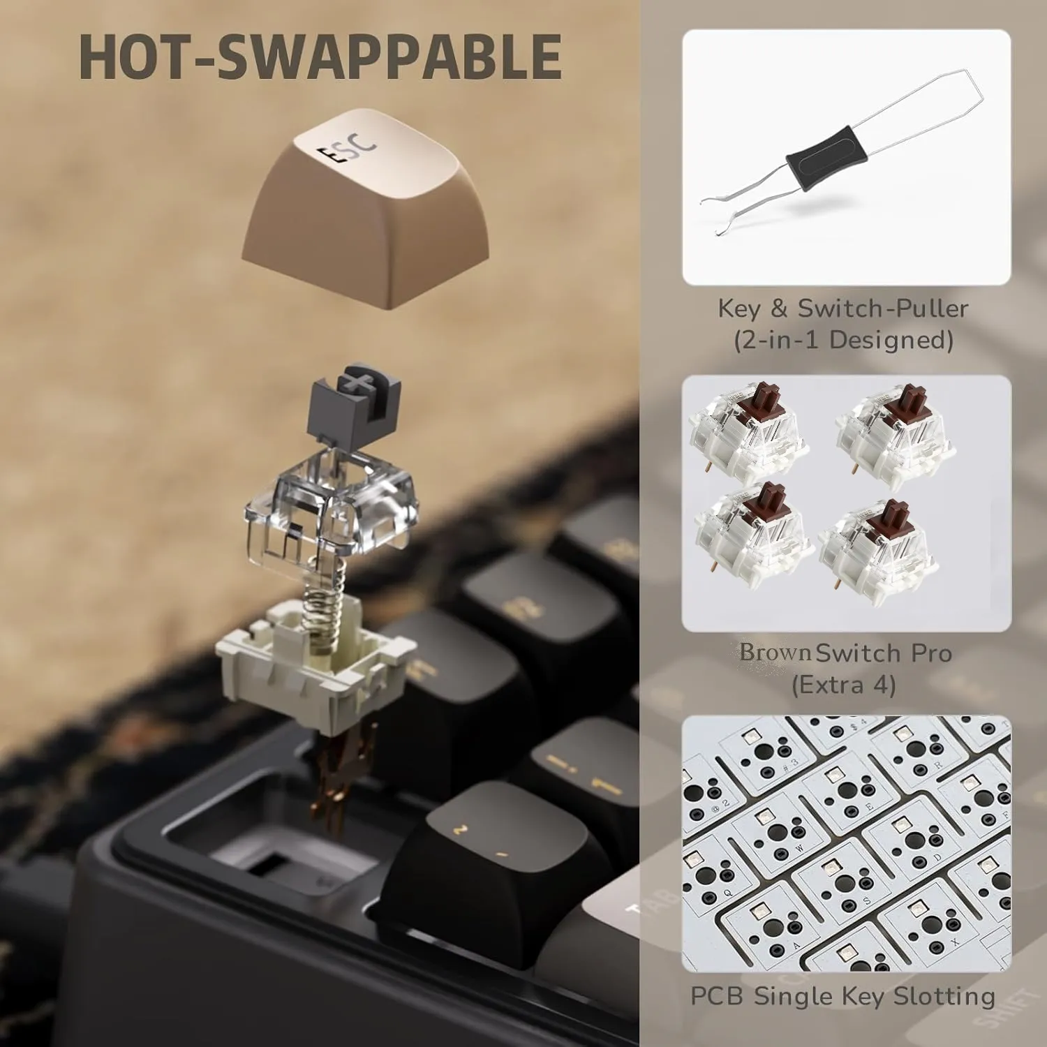 71Iz0A2+V1L._AC_SL1500_ RKR75-PHANTOM-BROWN RKR75 Wired Gaming Keyboard Brown Switch PBT RK ROYAL KLUDGE RKR75 Wired Gaming Keyboard with Volume Knob, 75% Mechanical Gaming Keyboard Custom Gasket Mount with MDA Profile PBT Keycaps, QMK/VIA, Hot Swappable Brown Switch | PHANTOM