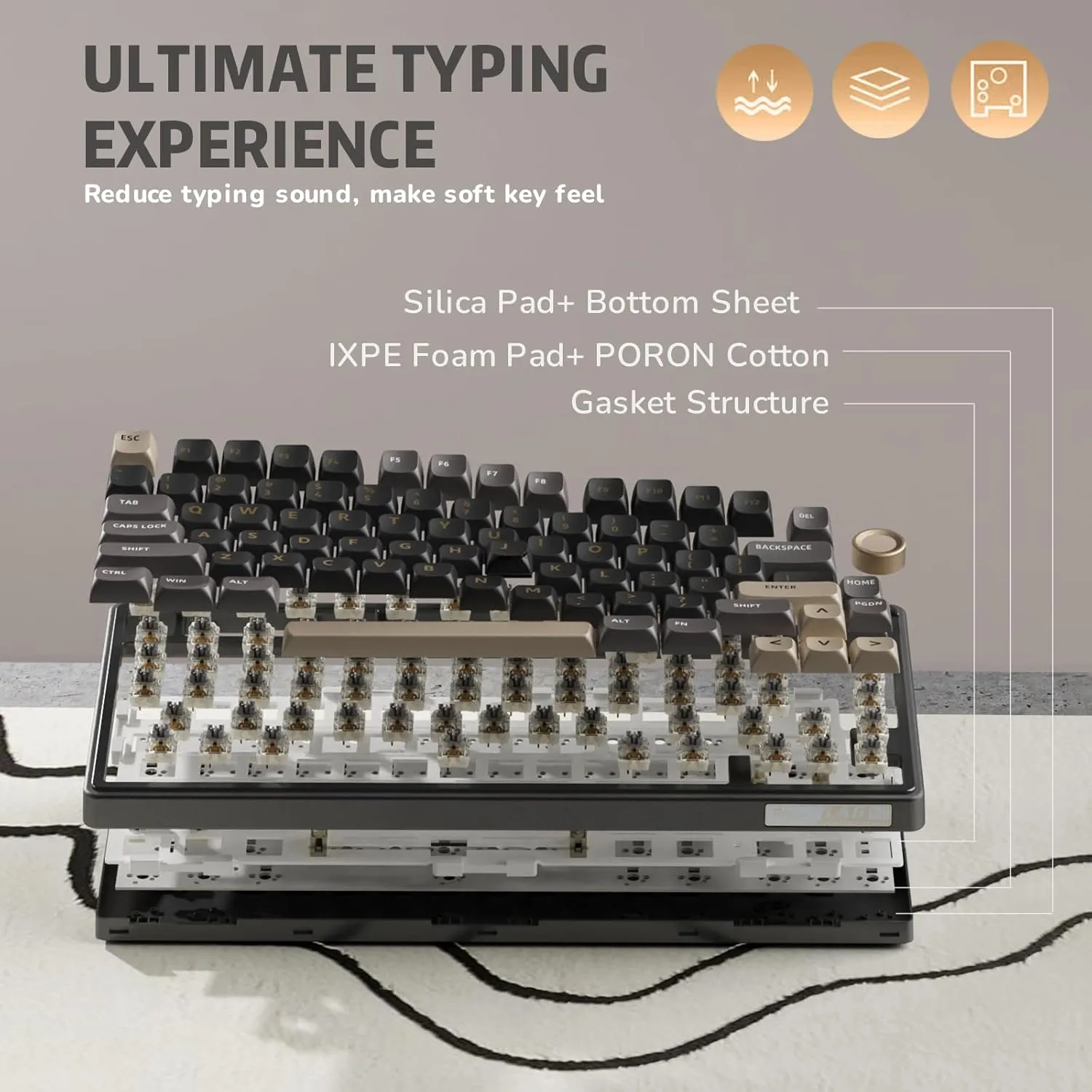 RKR75-PHANTOM-BROWN RKR75 Wired Gaming Keyboard Brown Switch PBT RK ROYAL KLUDGE RKR75 Wired Gaming Keyboard with Volume Knob, 75% Mechanical Gaming Keyboard Custom Gasket Mount with MDA Profile PBT Keycaps, QMK/VIA, Hot Swappable Brown Switch | PHANTOM