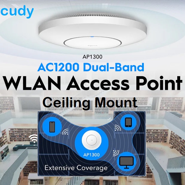 AP1300-P-EU Gigabit Access Point Dual Band Ceiling Mount Cudy AC1200 Gigabit Wireless Access Point Dual Band Ceiling Mount , Gigabit RJ45, Business WiFi Solution w/Mesh Support, Beamforming, Seamless Roaming, MU-MIMO, PoE or DC Powered, 12V DC Power Adapter Included | WHITE AP1300-P-EU