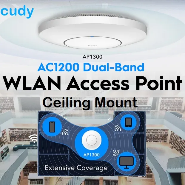 AP1300-P-EU Gigabit Access Point Dual Band Ceiling Mount Cudy AC1200 Gigabit Wireless Access Point Dual Band Ceiling Mount , Gigabit RJ45, Business WiFi Solution w/Mesh Support, Beamforming, Seamless Roaming, MU-MIMO, PoE or DC Powered, 12V DC Power Adapter Included | WHITE AP1300-P-EU
