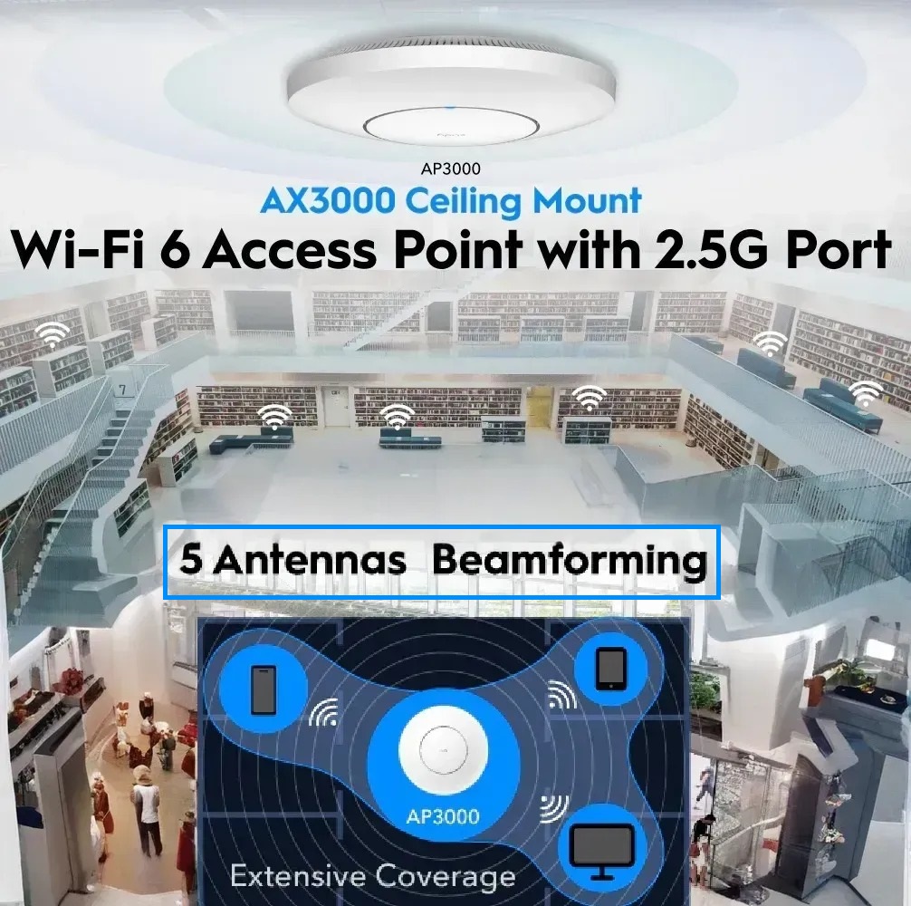AX3000 Access Point Ceiling Mount Business WiFi Solution (1) AP3000-EU AX3000 Access Point Ceiling Mount Cudy AX3000 Access Point Ceiling Mount , 2.5Gbps RJ45, Business WiFi Solution, Mesh Support, Seamless Roaming & MU-MIMO, PoE or DC Powered, 12V DC Power Adapter Included | WHITE AP3000