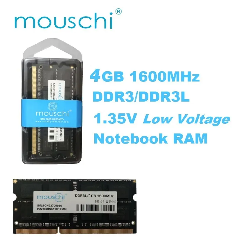 DDR3-DDR3L-1600MHz-8GB-Notebook-RAM-Memory-Low-Voltage-2 MOUSCHI-4NB-L 1600MHz 4GB Notebook RAM Memory Low Voltage Mouschi 4GB DDR3/DDR3L 1600MHz PC3L-12800 (PC3-12800) CL11 SODIMM 2Rx8 1.35V 204-Pin Non-ECC SO-DIMM Laptop, Notebook RAM Memory Module