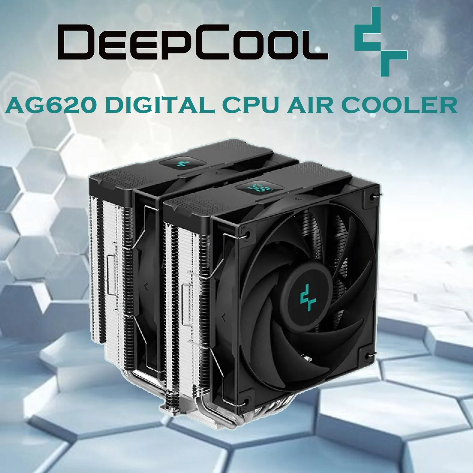 DEEPCOOL BACKGROUND FOUR AG620 DIGITAL SDGSD R-AG620-BKNDMN-G-1 AG620 Digital CPU AIR COOLER with Temp Display DeepCool AG620 Digital CPU AIR COOLER with Temp Display : Hydro Bearing 120mm PWM Fan 1950 RPM 67.88 CFM ; 6 Advanced Copper HeatPipes AND Copper Cold Plate ; Quite 29.4 dB ; Supports AMD & INTEL