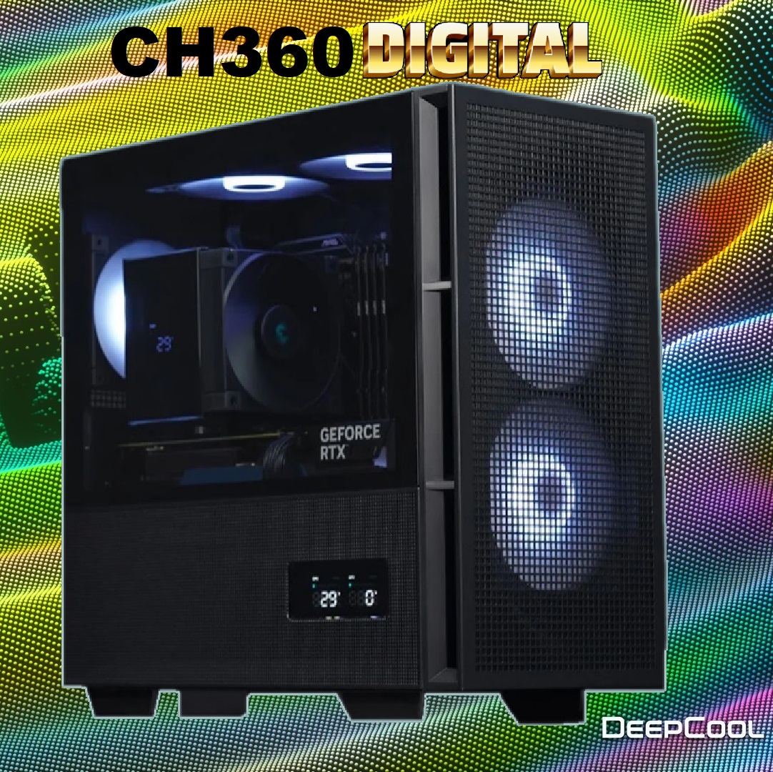 DEEPCOOL CH360 DIGITAL ARGB mATX Gaming Case Tempered Glass (14) R-CH360-BKAPE3D-G-1 DEEPCOOL CH360 DIGITAL ARGB mATX Gaming Case DEEPCOOL CH360 DIGITAL ARGB mATX Gaming Case - Supports Mini-ITX / Micro-ATX - Build in One 120mm & Two 140mm ARGB Fans | REAL-TIME DUAL-STATUS DIGITAL DISPLAY | USB3.0, Audio , TYPE-C Front I/O Ports | Tempered Glass Window | BLACK