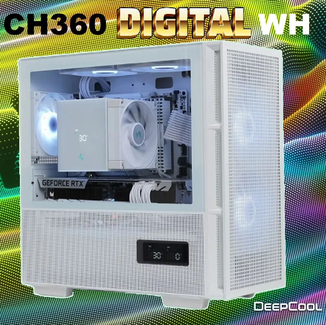 R-CH360-WHAPE3D-G-1 DEEPCOOL CH360 DIGITAL ARGB mATX Gaming Case DEEPCOOL CH360 DIGITAL WH ARGB mATX White Gaming Case - Supports Mini-ITX / Micro-ATX -  Build in One 120mm & Two 140mm ARGB Fans | REAL-TIME DUAL-STATUS DIGITAL DISPLAY  | USB3.0, Audio , TYPE-C Front I/O Ports | Tempered Glass Window | WHITE R-CH360-WHAPE3D-G-1