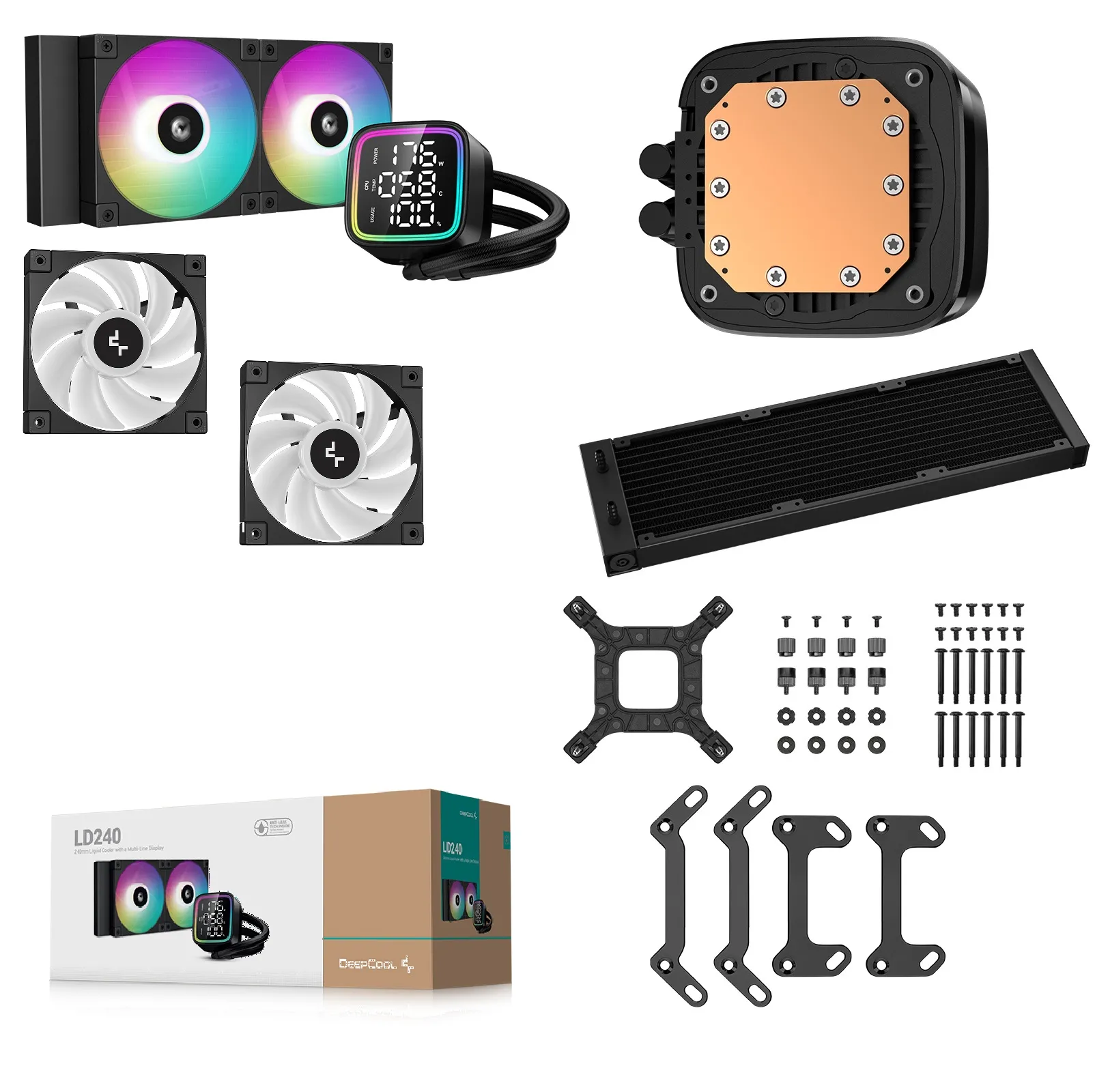R-LD240-BKMSN-G-1 DeepCool LD240 ARGB AIO LIQUID COOLER DeepCool LD240 ARGB AIO LIQUID COOLER : Large Display with ARGB Halos for CPU Status ,  2x ARGB PWM Fans , 5th Generation High-Performance Pump up to 3400 RPM , Pre-applied Thermal Paste | BLACKR-LD240-BKMSN-G-1 DeepCool LD240 ARGB AIO LIQUID COOLER DeepCool LD240 ARGB AIO LIQUID COOLER : Large Display with ARGB Halos for CPU Status ,  2x ARGB PWM Fans , 5th Generation High-Performance Pump up to 3400 RPM , Pre-applied Thermal Paste | BLACK
