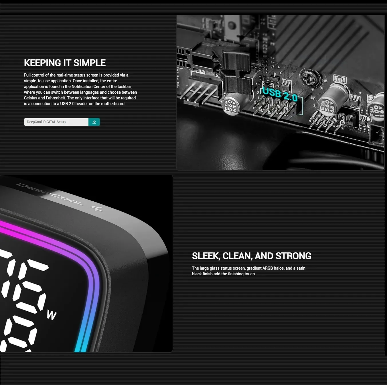 R-LD240-BKMSN-G-1 DeepCool LD240 ARGB AIO LIQUID COOLER DeepCool LD240 ARGB AIO LIQUID COOLER : Large Display with ARGB Halos for CPU Status ,  2x ARGB PWM Fans , 5th Generation High-Performance Pump up to 3400 RPM , Pre-applied Thermal Paste | BLACK