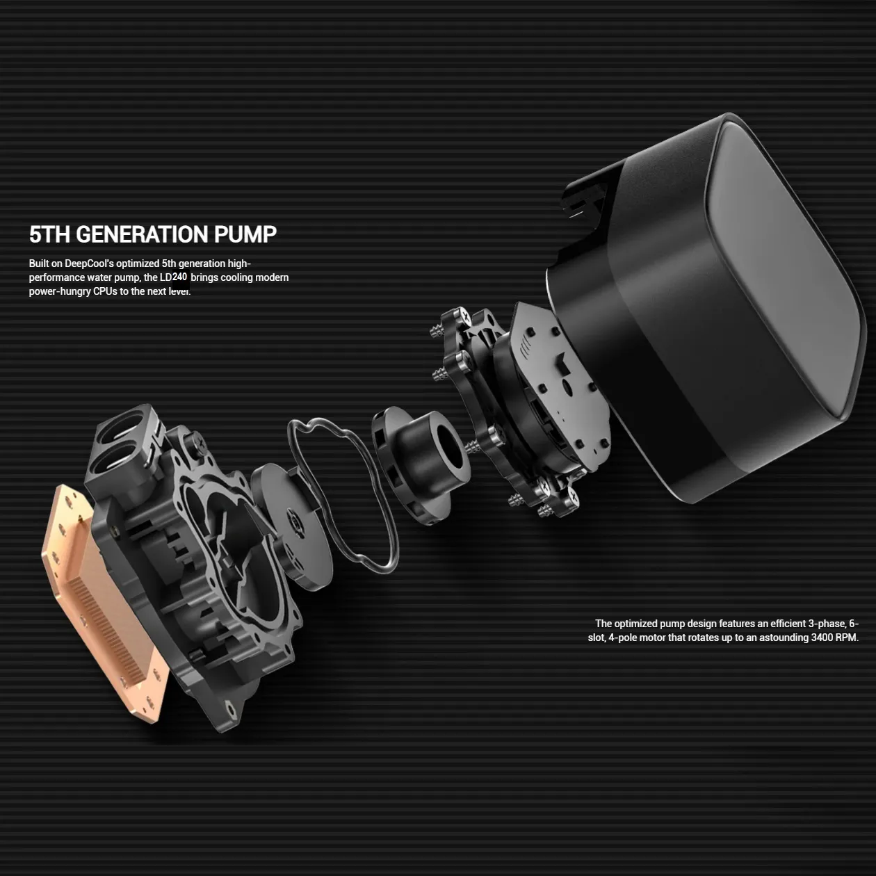 R-LD240-BKMSN-G-1 DeepCool LD240 ARGB AIO LIQUID COOLER DeepCool LD240 ARGB AIO LIQUID COOLER : Large Display with ARGB Halos for CPU Status ,  2x ARGB PWM Fans , 5th Generation High-Performance Pump up to 3400 RPM , Pre-applied Thermal Paste | BLACK