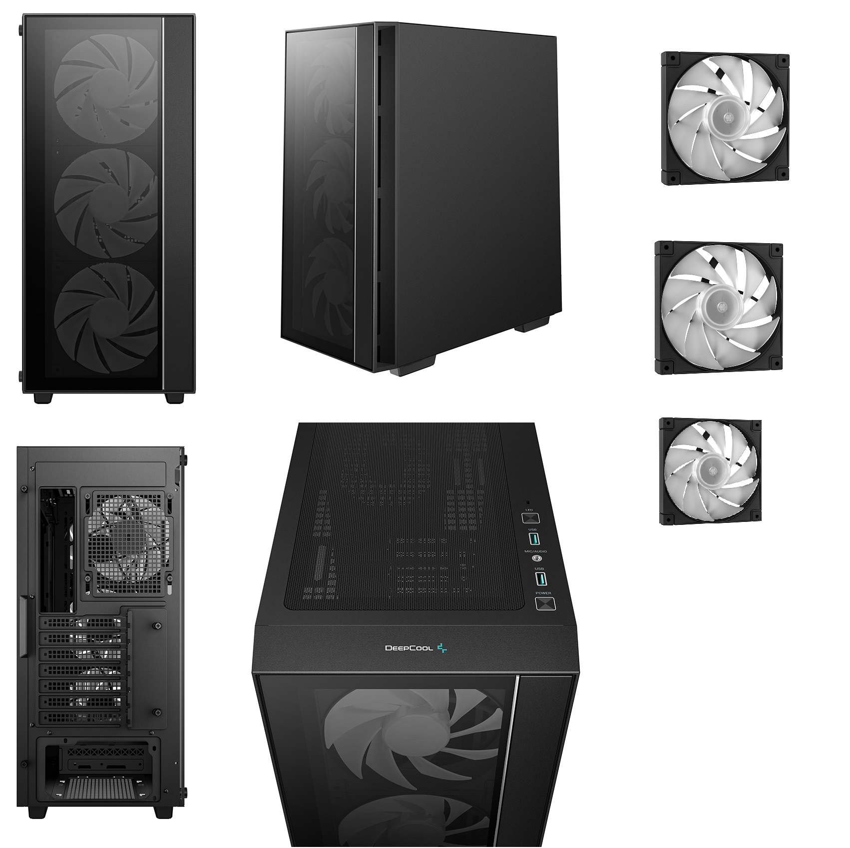 R-MATREXX55-BKADA4 55 V4 ATX Tempered Glass ARGB Gaming Case DeepCool MATREXX 55 V4 ATX Tempered Glass Gaming Case : Supports Mini-ITX / Micro-ATX / ATX Motherboards ; Build-in ARGB PWM Fans 2x 140mm & 1x 120mm ; up to 370mm GPU  ; USB3.0×2 , Audio×1 Front I/O Ports | BLACK R-MATREXX55-BKADA4