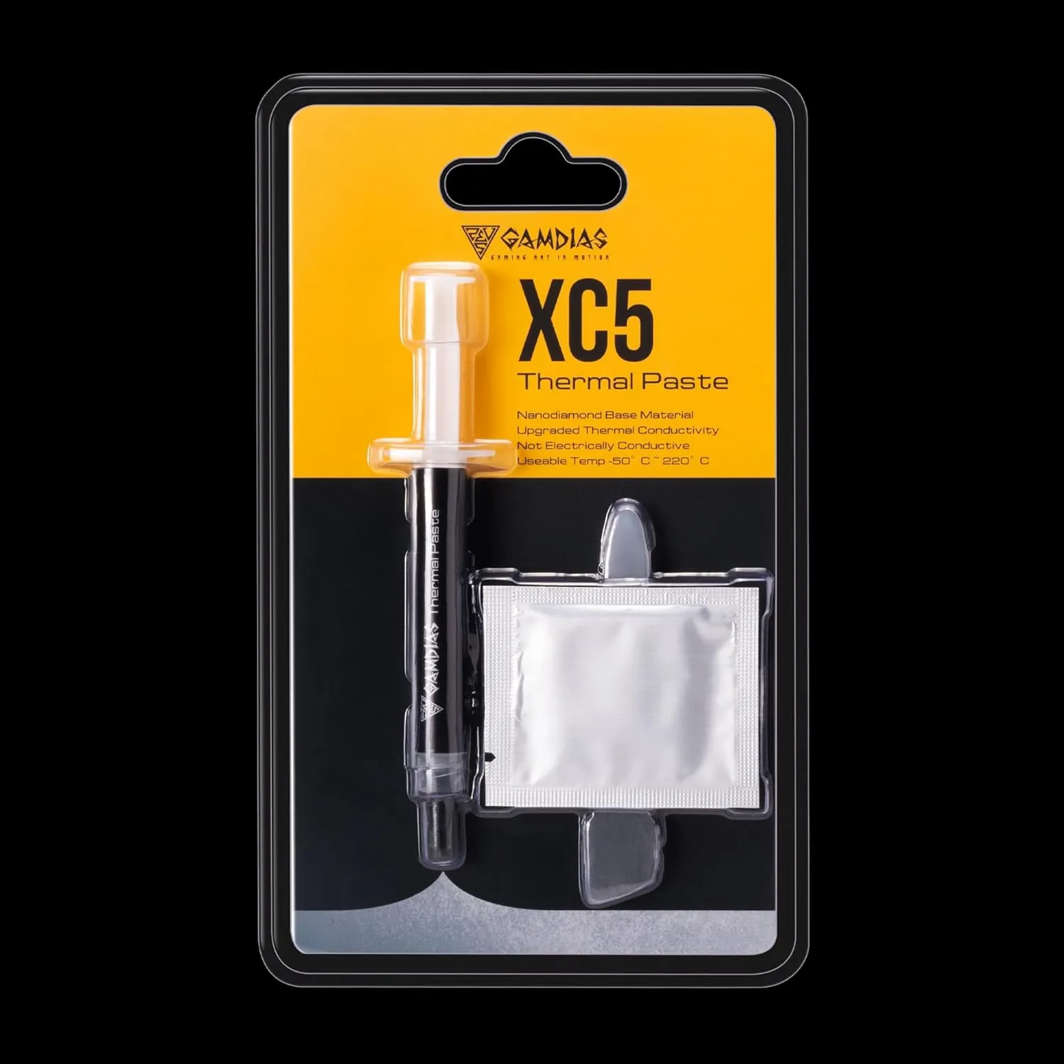 GAMDIAS XC5 PERFORMANCE THERMAL COMPOUND 4g Nano-diamond (4) GAMDIAS-XC5 GAMDIAS XC5 PERFORMANCE THERMAL COMPOUND 4g GAMDIAS XC5 PERFORMANCE THERMAL COMPOUND 4g : Nano-diamond Base Material ; 3-in-1 Application Kit ; Non-Electrically Conductive ; -50℃~220℃ Temp Range ;