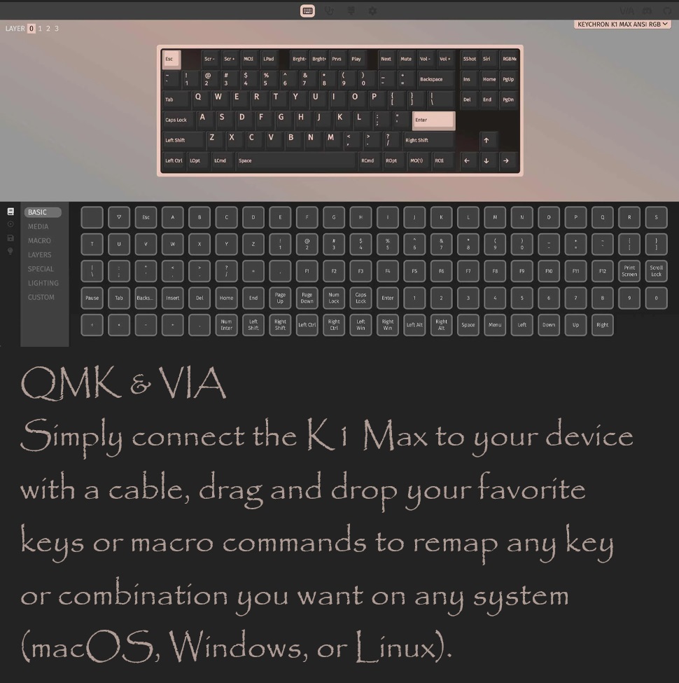 K1M-H3 Keychron K1 Max Gaming Keyboard Brown Switch Keychron K1 Max Ultra-Slim QMK/VIA Bluetooth Wireless/USB Wired Custom Mechanical Keyboard, 2.4 GHz Hot Swappable TKL Layout RGB Backlight Gaming Keyboard with Low-Profile Gateron BROWN Switch | Graphite K1M-H3