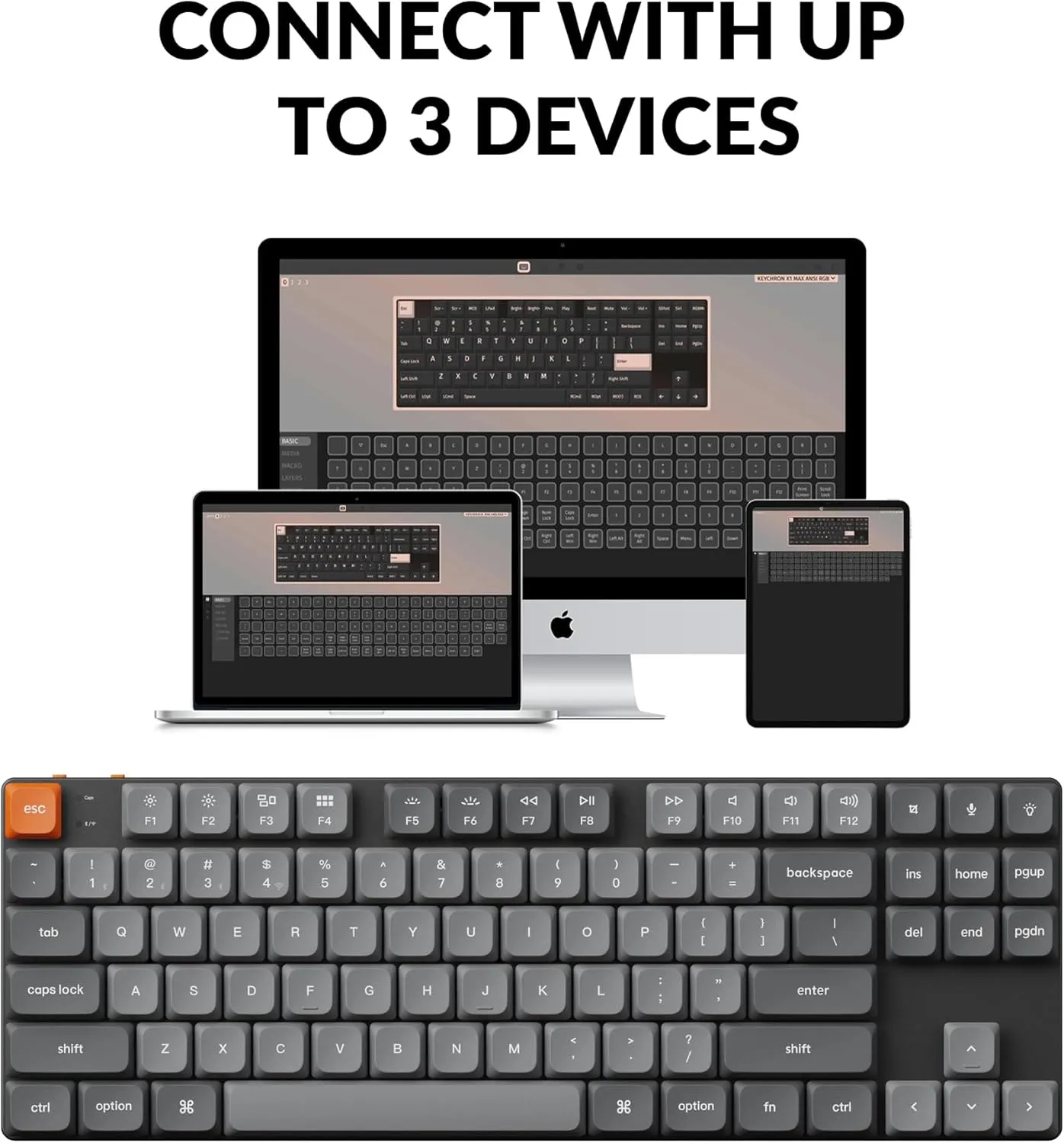 Keychron K1 Max TKL Keyboard Red Switch (9) K1M-H1 Keychron K1 Max TKL Keyboard Red Switch Keychron K1 Max Ultra-Slim QMK/VIA Bluetooth Wireless/USB Wired Custom Mechanical Keyboard, 2.4 GHz Hot Swappable TKL Layout RGB Backlight Gaming Keyboard with Low-Profile Gateron Red Switch | Graphite K1M-H1