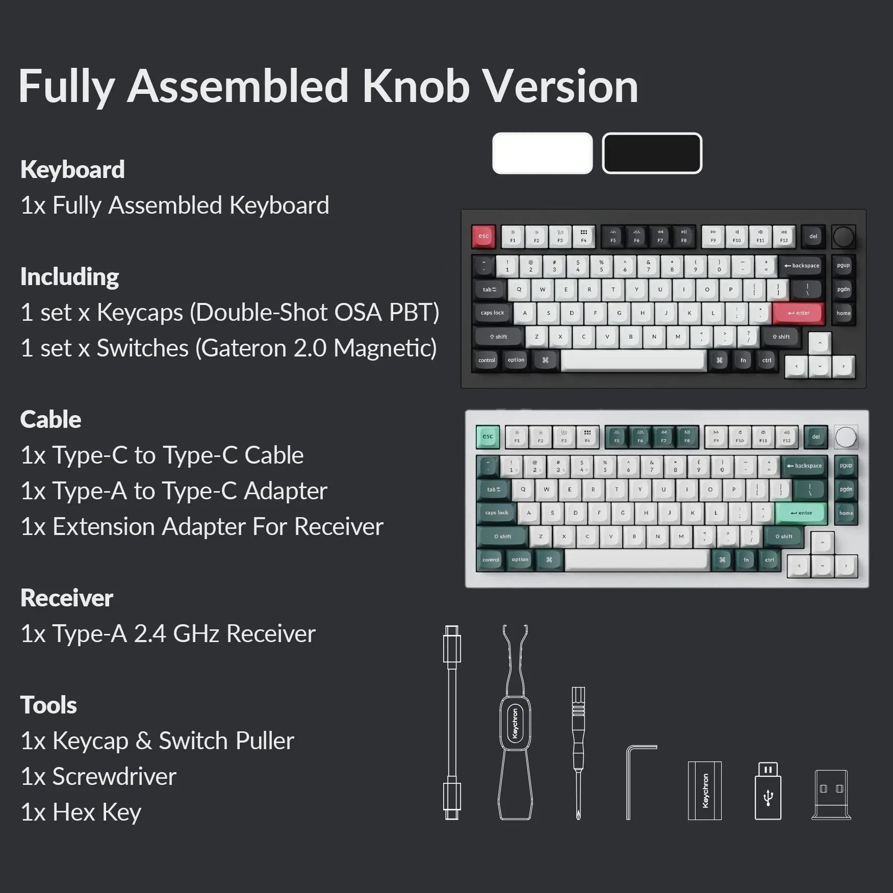 Q1H-M1 Keyboard Double-rail Magnetic Nebula Switches Keychron Q1 HE QMK Wireless Custom 75% Layout Metal RGB Keyboard with Hall Effect Gateron Double-rail Magnetic Nebula Switches ; 1000 Hz 2.4 GHz Mode or Bluetooth 5.1 for up to 3 Device Connectivity , 0.2 mm to 3.8 mm Adjustable Actuation Points ; Dynamic Rapid Trigger ; Four Actions Per Key ; OSA Profile PBT Keycaps ; Windows and macOS | CARBON BLACK Q1H-M1