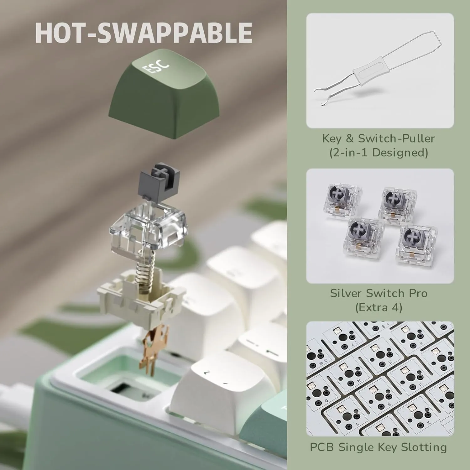 R75 TKL Mechanical Keyboard Silver Switch (12) RKR75-SKYCYAN-SLIVER R75 TKL Mechanical Keyboard Silver Switch RK ROYAL KLUDGE R75 Mechanical Keyboard Wired with Volumn Knob 75% TKL Custom Gaming Keyboard Gasket Mount RGB Backlit with Software MDA Profile Hot Swappable  Silver Switch Pro PBT Keycaps | SKY CYAN