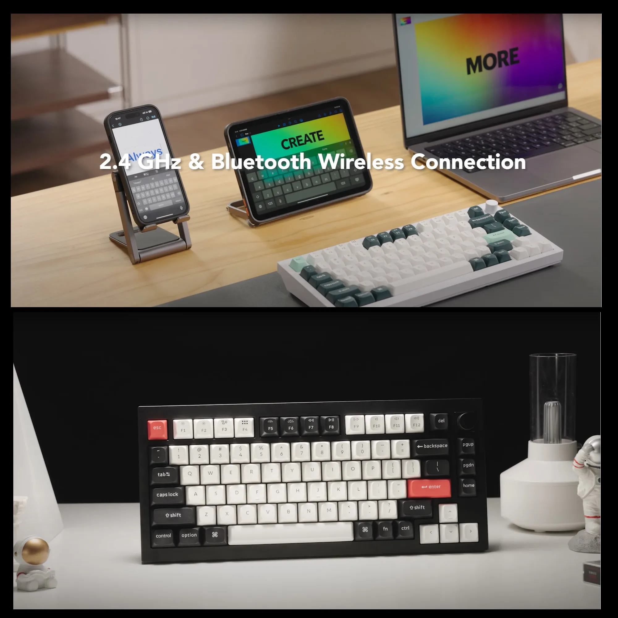 Q1H-M1 Keyboard Double-rail Magnetic Nebula Switches Keychron Q1 HE QMK Wireless Custom 75% Layout Metal RGB Keyboard with Hall Effect Gateron Double-rail Magnetic Nebula Switches ; 1000 Hz 2.4 GHz Mode or Bluetooth 5.1 for up to 3 Device Connectivity , 0.2 mm to 3.8 mm Adjustable Actuation Points ; Dynamic Rapid Trigger ; Four Actions Per Key ; OSA Profile PBT Keycaps ; Windows and macOS | CARBON BLACK Q1H-M1