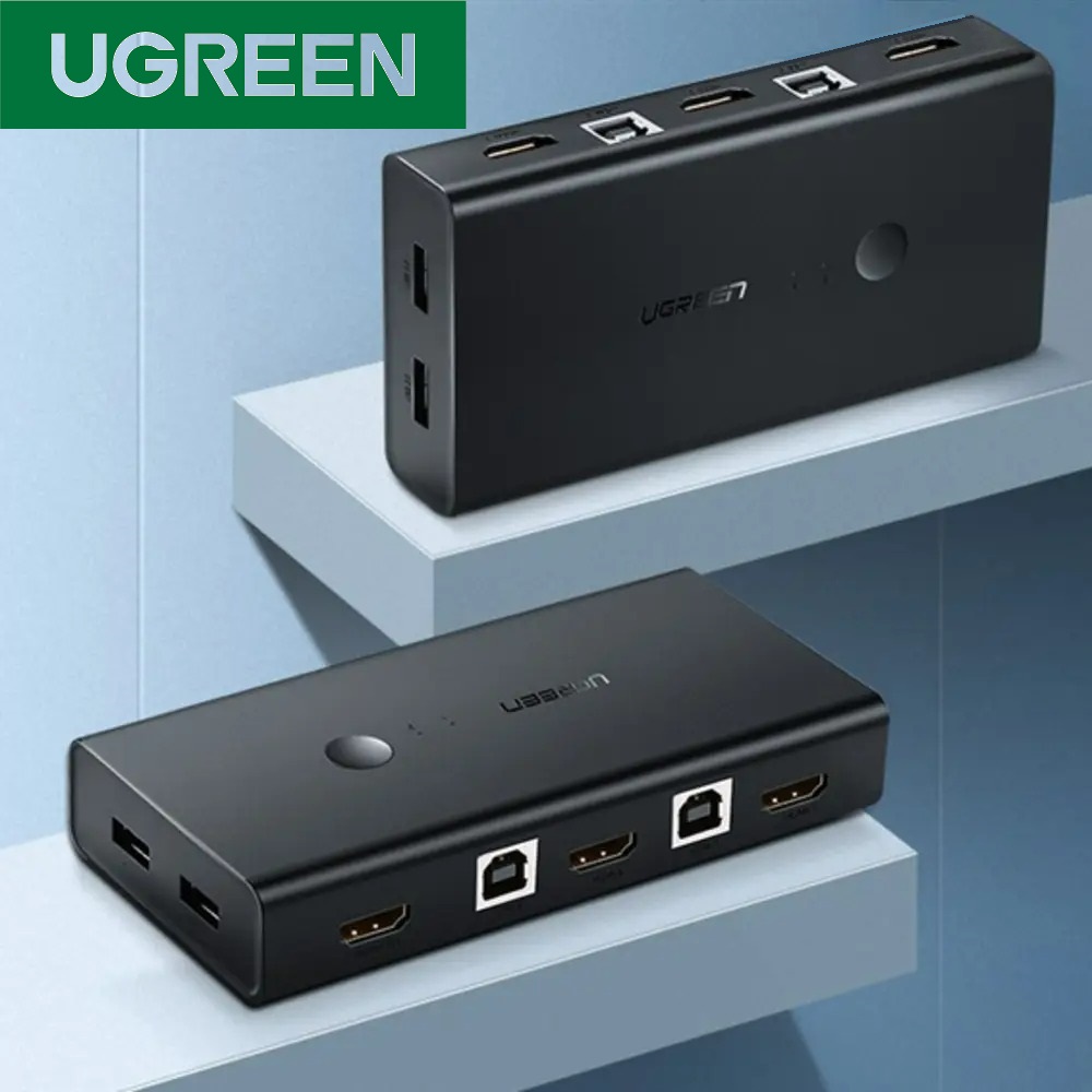 UGREEN-50744 KVM HDMI USB Switch 2-Port HDMI 4K Switcher UGREEN KVM HDMI USB Switch, 2-Port HDMI 4K Switcher Box, Monitor Sharing Selector with USB Hub for Laptop, Desktop, Support Keyboard Hotkey & Auto Switch, 2 USB Cables | 50744