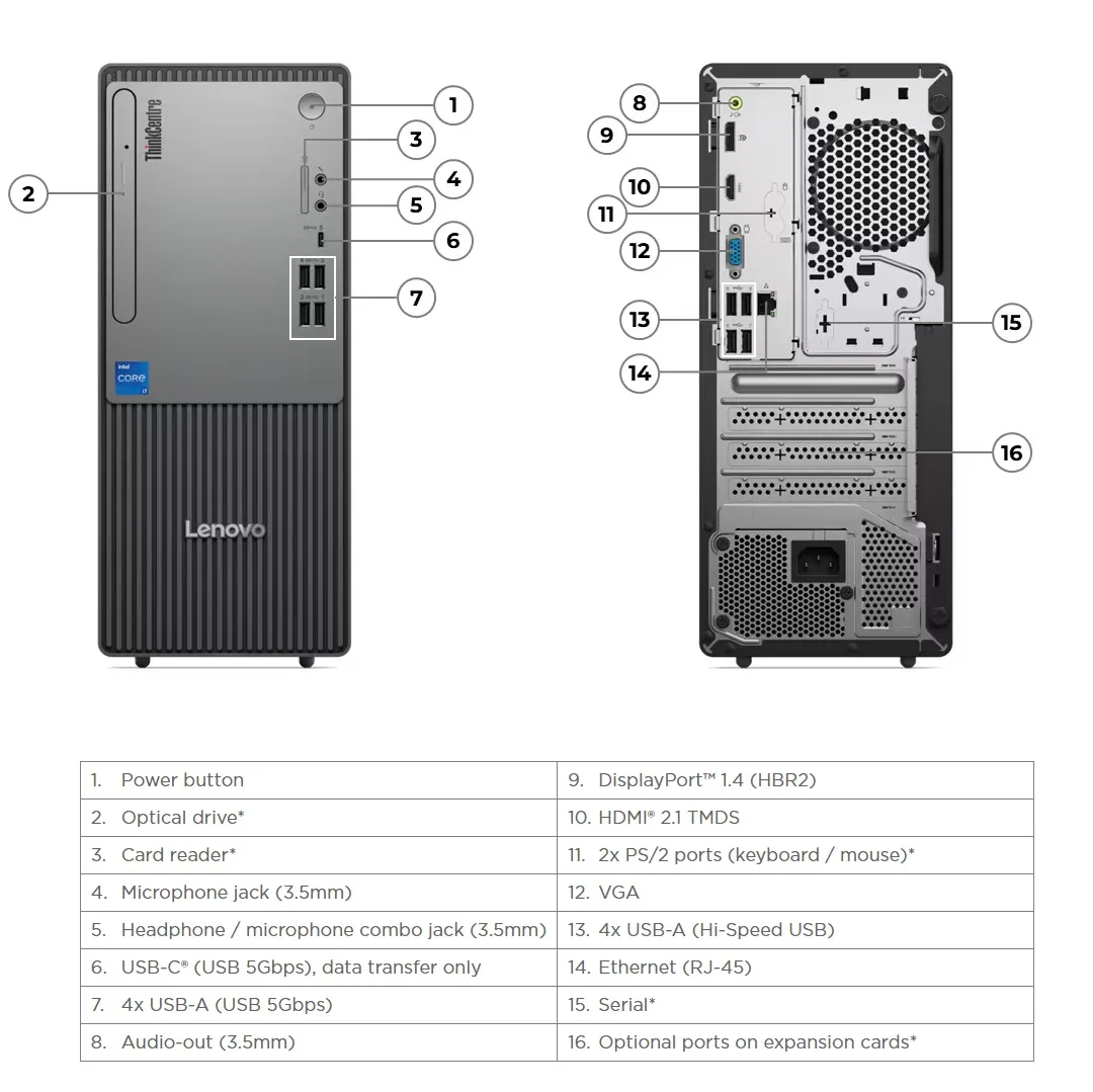 12UD007HAX ThinkCentre i5-13400 8GB DDR5 RAM 512GB SSD ThinkCentre neo 50t Gen 5  Intel® Core™ i5-13400 | Intel® UHD Graphics 730 | 8GB DDR5 RAM ;  512GB SSD NVMe® | 3-in-1 Card Reader | DVD±RW | HD Speakers | USB Calliope Keyboard Eng. Ara + Mouse | Ethernet , Wi-Fi 6 , Bluetooth 5.2 | Black