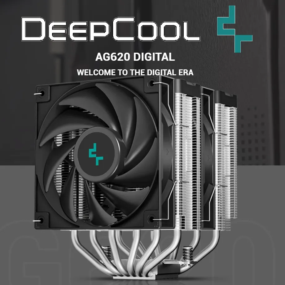 R-AG620-BKNDMN-G-1  AG620 Digital CPU AIR COOLER with Temp Display  DeepCool AG620 Digital CPU AIR COOLER with Temp Display : Hydro Bearing 120mm PWM Fan 1950 RPM 67.88 CFM ; 6 Advanced Copper HeatPipes AND Copper Cold Plate ; Quite 29.4 dB ; Supports AMD & INTEL  R-AG620-BKNDMN-G-1 AG620 Digital CPU AIR COOLER with Temp Display DeepCool AG620 Digital CPU AIR COOLER with Temp Display : Hydro Bearing 120mm PWM Fan 1950 RPM 67.88 CFM ; 6 Advanced Copper HeatPipes AND Copper Cold Plate ; Quite 29.4 dB ; Supports AMD & INTEL