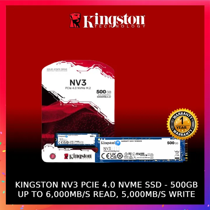 SNV3S/500G NV3 PCIe 4 NVMe SSD 500GB Capacity 5000MBs Kingston’s NV3 PCIe 4.0 NVMe SSD  500GB Capacity - Gen 4x4 NVMe PCIe performance - Up to 5,000MB/s read, 3,000MB/s write - Acronis Cloning Software  -  Supports M.2 Connectors | SNV3S/500G