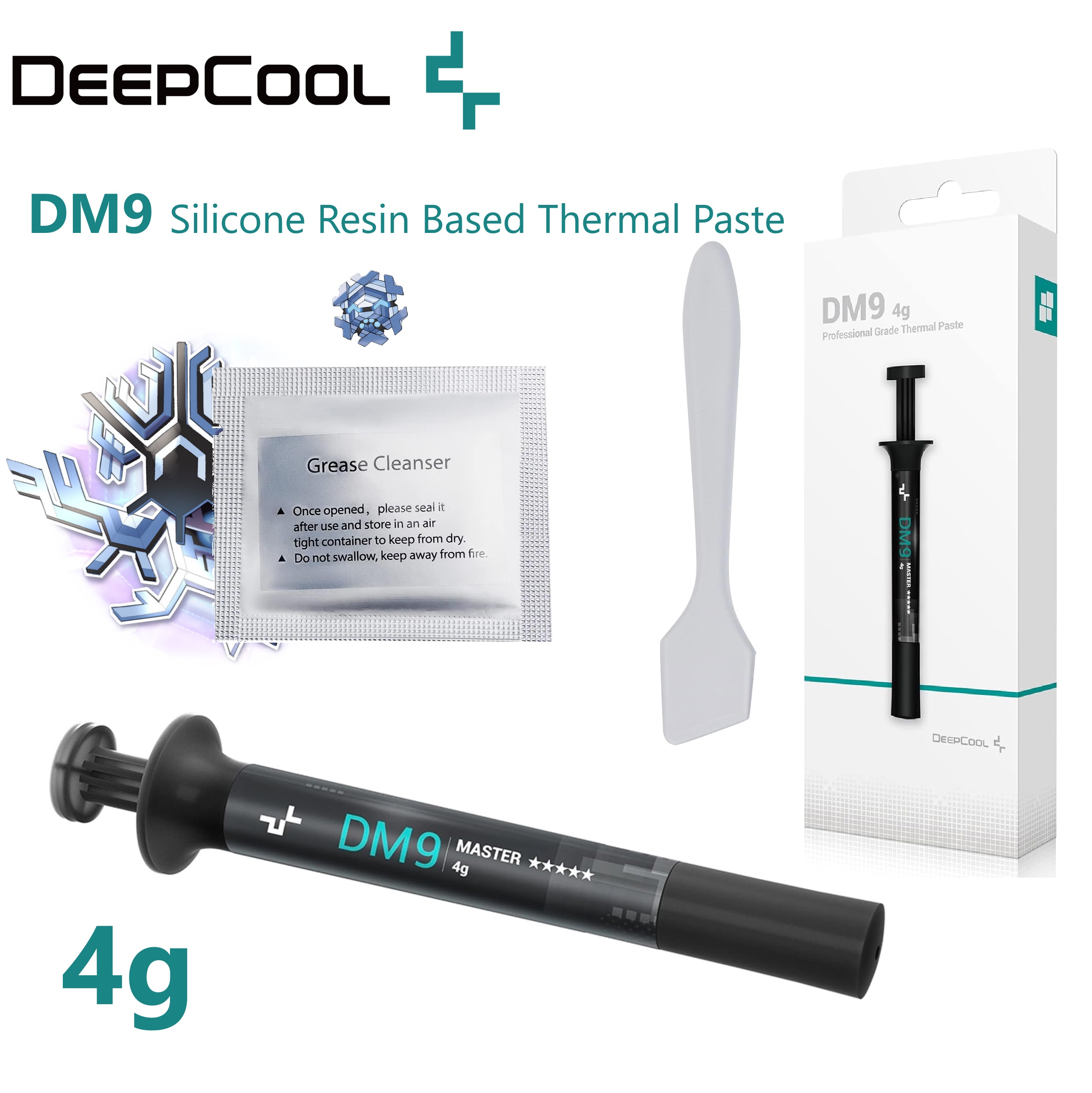 R-DM9-GY040C-G DM9 Silicone Resin Based Thermal Paste 4g Deepcool DM9 Silicone Resin Based Thermal Paste 4 grams ; Ultra-stable within -50°C to +250°C ; Professional-Grade Low Thermal Resistance & High Thermal Conductivity ; 4g Grease Weight | GREY 
