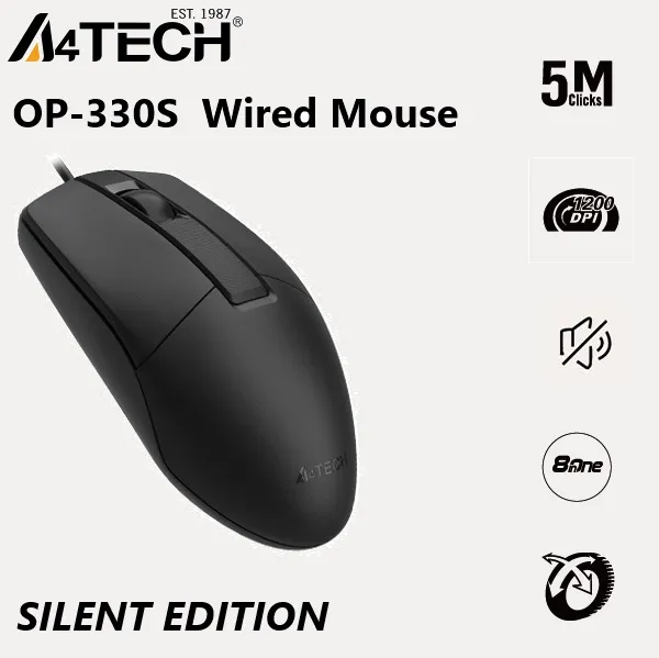 A4TECH OP-330S USB Wired Silent Mouse 1200 DPI Precision (8) A4TECH-OP-330S A4TECH OP-330S USB Wired Silent Mouse 1200 DPI A4TECH OP-330S Wired Mouse: Durable Button Life, 1200 DPI Precision, Silent Clicks, Wider Scroll Wheel, 4-Way Scrolling, 8-in-One Gestures, Hyper-Fast Scrolling, Contoured Design , USB Connectivity | BLACK
