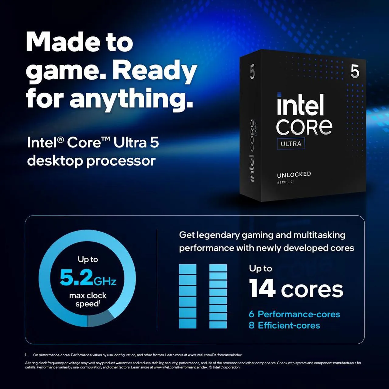 INTEL-ULTRA5-245K CPU Intel Core Ultra 5 Processor 245K LGA 1851 CPU Intel® Core™ Ultra 5 Processor 245K Arrow Lake - 14 cores (6 P-cores + 8 E-cores) up to 5.2 GHz - LGA 1851 - 125W Thermal Design Power - Intel Graphics - BOXED Desktop Processor