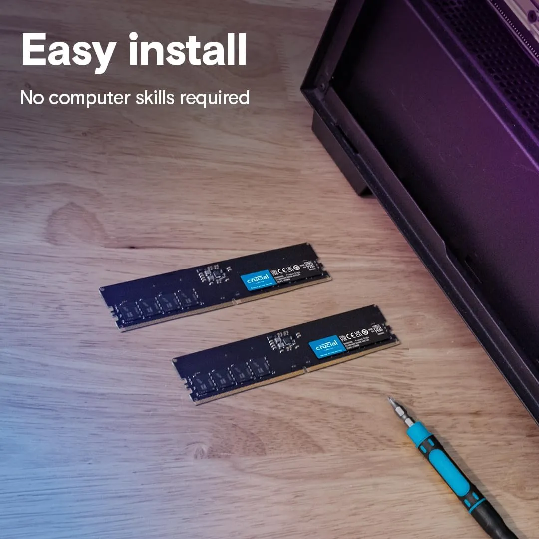 CT16G56C46U5 Crucial 16GB DDR5-5600 UDIMM RAM CL46 Crucial 16GB DDR5-5600 UDIMM Desktop RAM Single Module 1.1V CL46 ; Can be Downclocked to 5200MHz or 4800MHz | BLACK CT16G56C46U5