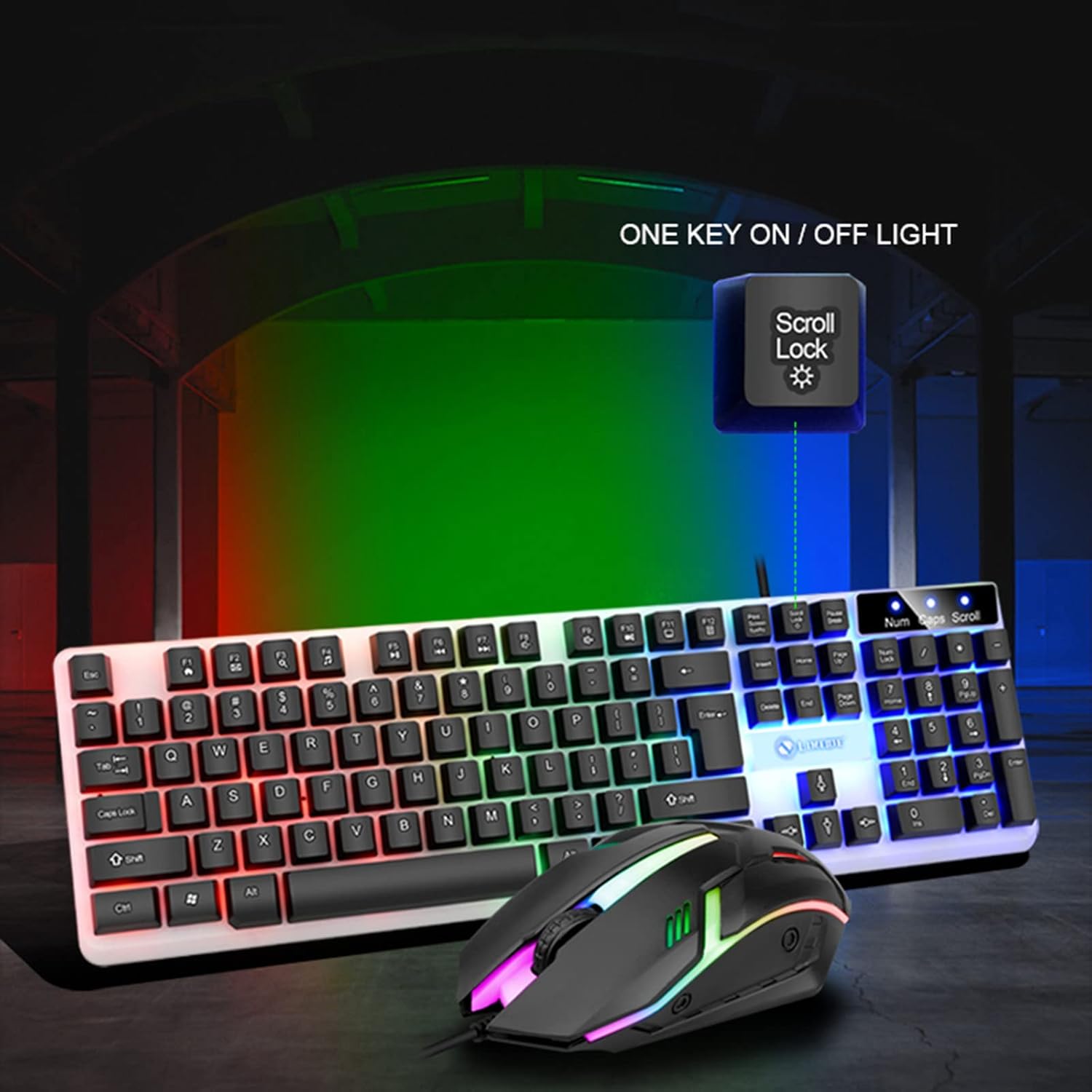GTX350 Suspended Wired RGB Gaming Keyboard Mouse Combo (6) GTX350-BLACK Wired RGB Gaming Keyboard Mouse Combo GTX350 Wired Gaming Keyboard and Mouse Combo, 104 Key Rainbow Keyboard & Gaming Mouse LED Backlit, Suspended Keyboard Wired Mechanical Feeling Electronic Games Mouse Keyboard (Black)