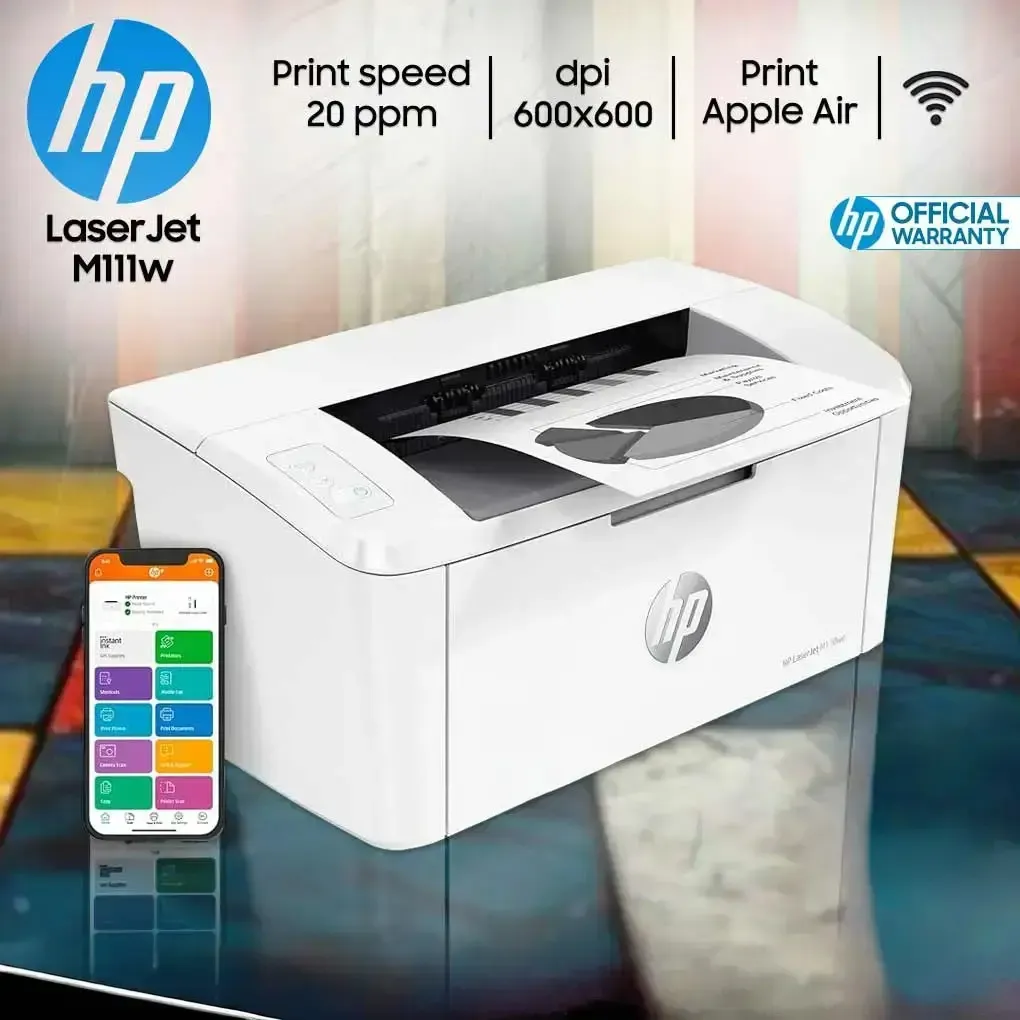 7MD68A Laser Black and White Wireless or Mobile HP LaserJet M111w Black & White Multifunction Printer, Wireless & Mobile Printing, 600 x 600 dpi Resolution, Print speed up to 20 ppm, 8000-page Monthly Duty Cycle ,USB / Wireless Connectivity | 7MD68A White