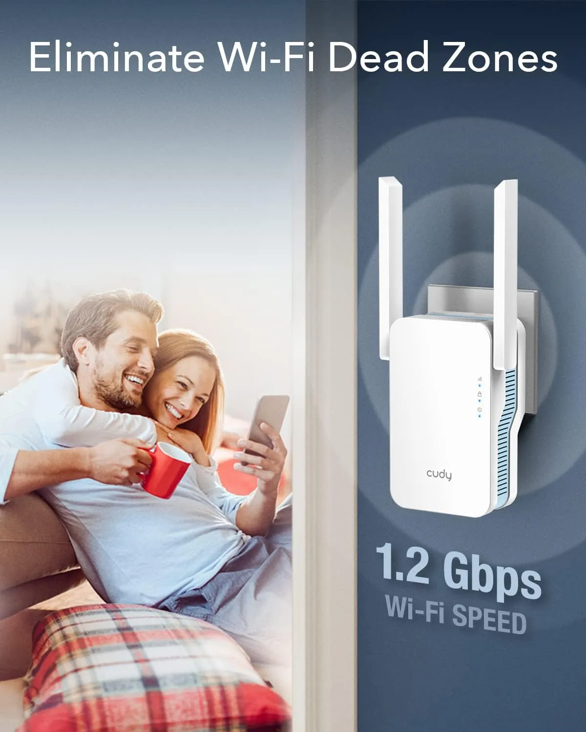 RE1200-EU RE1200 Cudy AC1200 WiFi Extender Access Point Cudy AC1200 WiFi Extender, 1.2Gbps Home Signal Booster, Dual Band 5GHz/2.4GHz, Covers up to 1500 Sq.ft and 30 Devices, AP Mode, Mesh Supported, RE1200