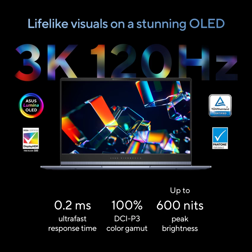 VivoBook AI Core Ultra 7-155H 16GB RAM 3K OLED Display WIN11 (9) 90NB14E2-M00080 VivoBook AI Core Ultra 7-155H 16GB RAM 3K OLED ASUS-VivoBook AI PC S5506MA-WS76 Intel Evo Edition Core Ultra 7-155H | 16GB LPDDR5X RAM, 1TB SSD NVMe | 15.6"3K OLED(2880x1620) Display 120Hz | Intel Arc Graphics | Windows 11 | Keyboard ErgoSense RGB Backlit | Smart IR Camera | Mist Blue ~Factory RefurbĀ