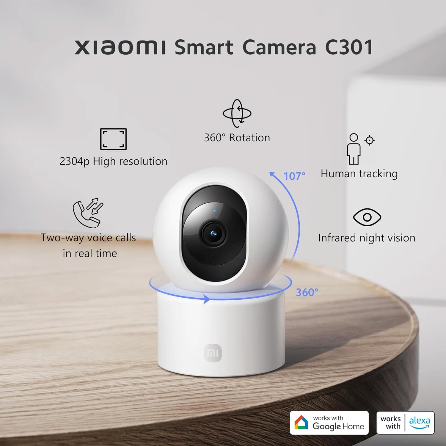 Xiaomi Smart Security Surveillance Camera 2K (7) BHR8683GL Xiaomi Smart Security Surveillance Camera 2K Xiaomi Smart Camera C301 2340P (3MP) 360° WiFi Camera for Indoor Use, Human AI Detection, Intelligent Siren, Bi-Directional Audio, Night Vision, Compatible with Alexa and OK Google, White