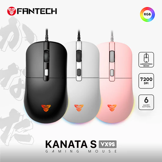 ANTECH-VX9S-W VX9S Kanata Wired White Gaming RGB Mouse Fantech VX9S Kanata Wired Gaming Mouse, RGB Lighting, 60 IPS Speed, 20G Acceleration, A725F Chipset, Adjustable 400-7200 DPI, Huano 10 Million Switch, White | VX9S-White