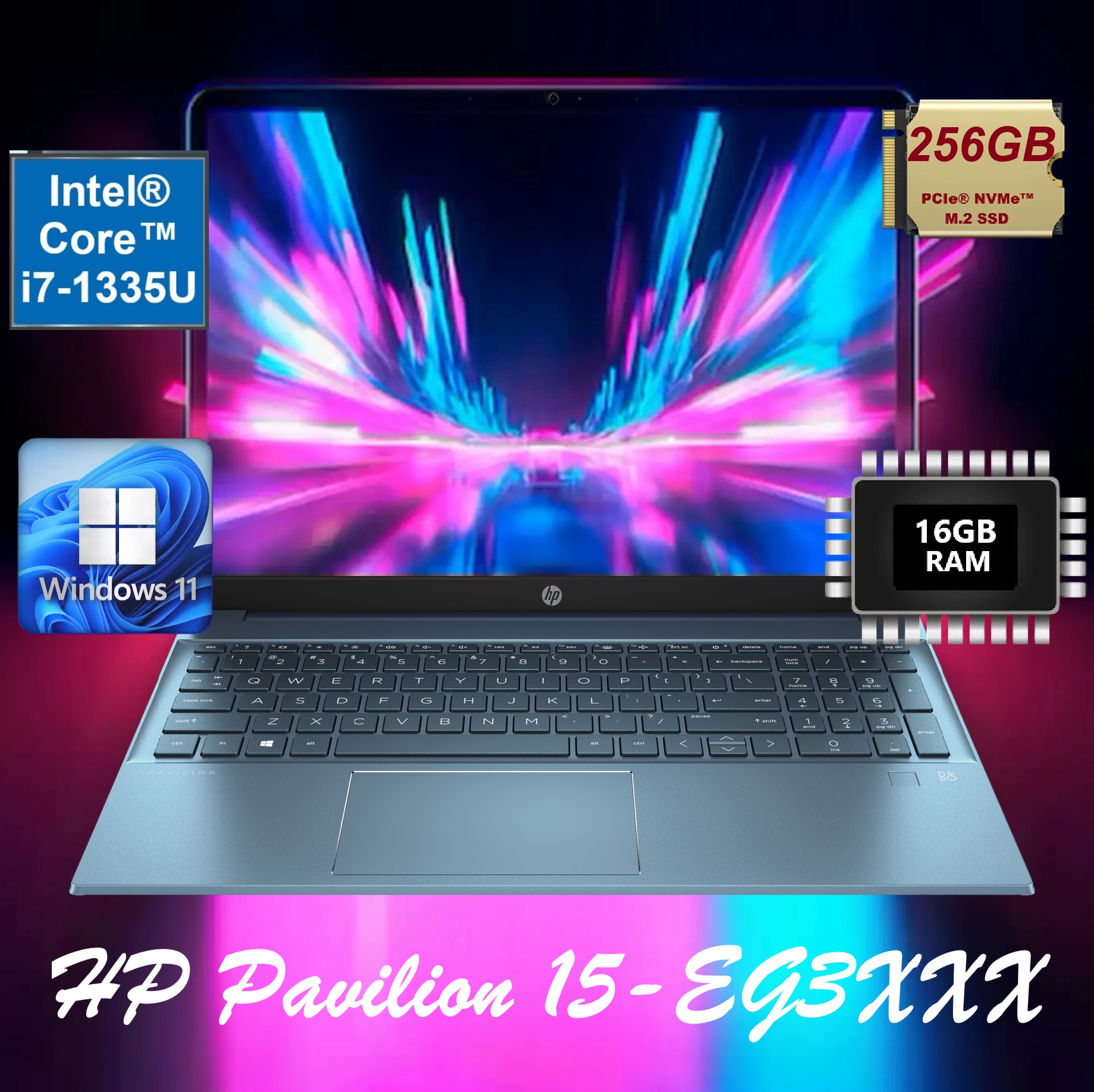 1734893603341 B1GV0U8R#ABA HP Pavilion i7-1335U 16GB RAM Touchscreen HP PAVILION 15-EG3XXX I7-1355U DDR4 16GB | 256GB | 15.6" | FHD | WIN11 HP Pavilion 15-EG3XXX Intel® Core™ i7-1335U | 16 GB DDR4 RAM ; 256GB SSD | Intel® Iris® Xᵉ Graphics | 15.6 inch FHD IPS Touchscreen | Windows 11 Home | FingerPrint Reader | FOREST TEAL (B1GV0U8R) Factory Refurb
