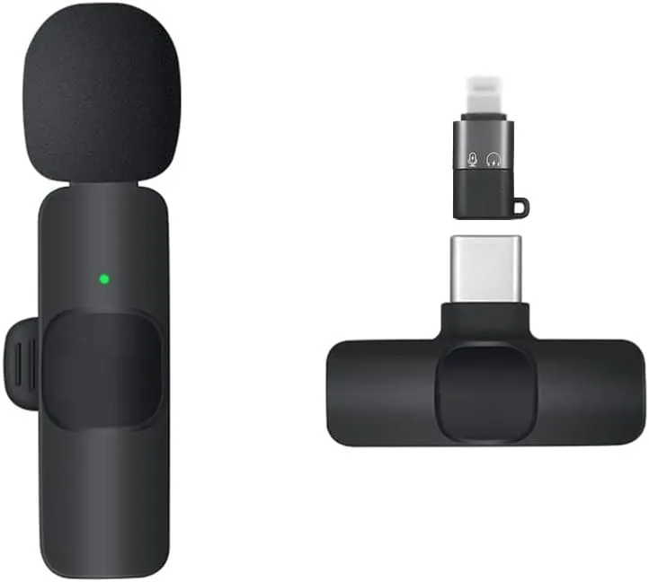 41H2ot9ohQL._AC_SL1000_ K8 Wireless Lavalier Microphone Plug and Play for iPhone Android 20 m(65 feet) Synchronized Transmission Clear Receiving Intelligent Noise Cancellation Wireless Microphone