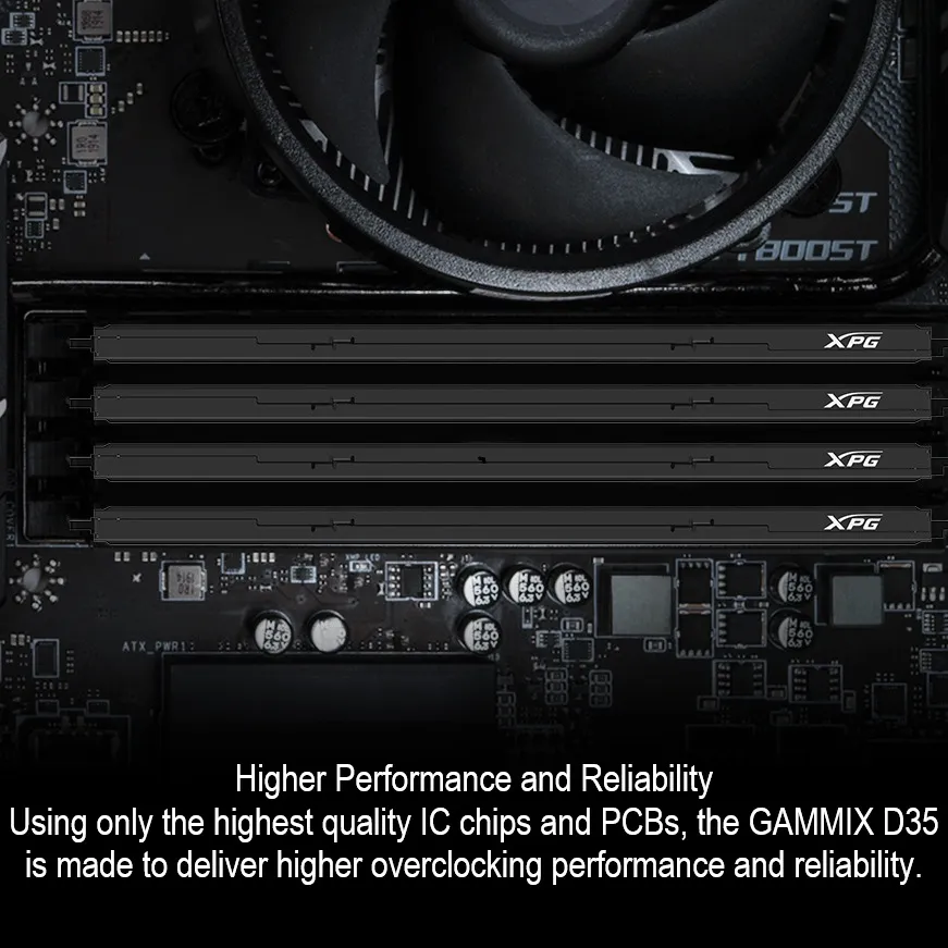 AX4U320016G16A-DTBKD XPG GAMMIX DDR4 3200MHz CL16 32GB RAM KIT XPG GAMMIX DDR4 3200MHz CL16 32GB RAM KIT (2x16GB) PC4-25600 RAM 288-Pins UDIMM Desktop Memory with Heatsink | BLACK (AX4U320016G16A-DTBKD35)