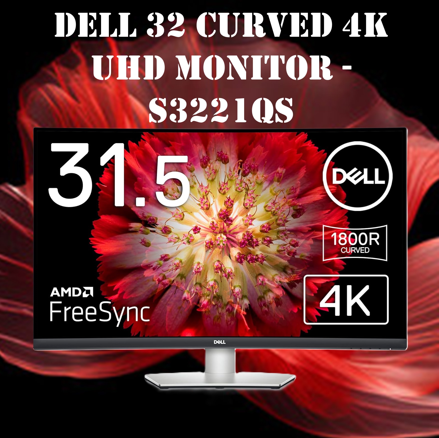 Dell 32 Inch Curved 4K UHD VA Monitor Ultra-Thin Top Amp (1) DELL-S3221QS 32 Inch Curved 4K UHD VA Monitor Dell S3221QS 32 Inch Curved 4K UHD (3840 x 2160), VA Ultra-Thin Bezel Monitor, 60Hz, 4MS Response Time, 90% DCI-P3, 99% sRGB, AMD FreeSync, HDMI, DisplayPort, Built in Speakers, VESA Certified | Silver