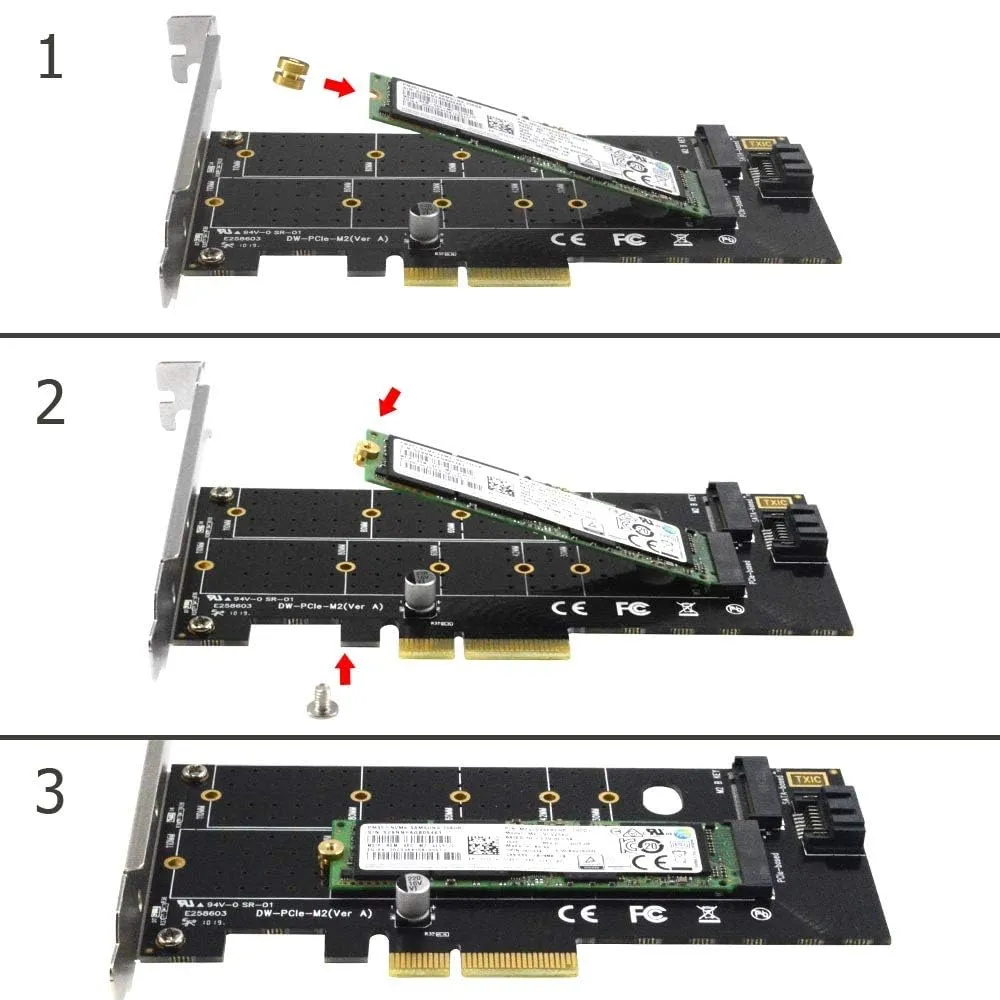 SPB044 Dual NGFF PCIe to M2 2 ports M Key and B Key  Dual M.2 PCIe Adapter,  NGFF PCI-e 3.0 x 4 to SATA or PCIE NVMe SSD Expansion Card Support NVME (m Key) or SATA (b Key) 22110/ 2280/ 2260/ 2242 /2230 Host Controller Express Card