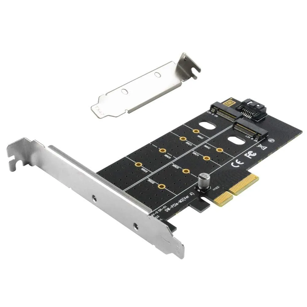 SPB044 Dual NGFF PCIe to M2 2 ports M Key and B Key  Dual M.2 PCIe Adapter,  NGFF PCI-e 3.0 x 4 to SATA or PCIE NVMe SSD Expansion Card Support NVME (m Key) or SATA (b Key) 22110/ 2280/ 2260/ 2242 /2230 Host Controller Express Card