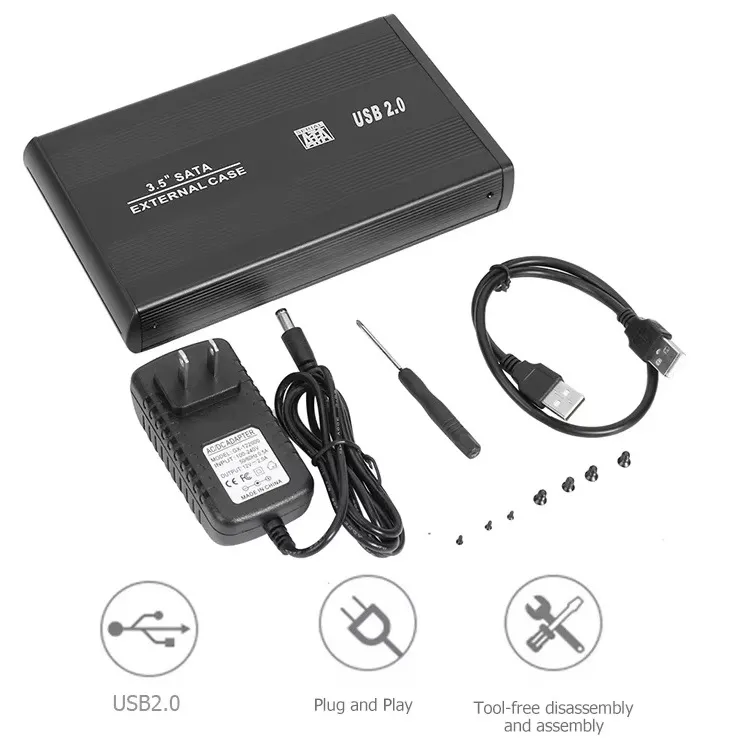 ENC-3.5-2 (5) ENC-3.5-2.0 High-Speed 3.5-Inch SATA HDD Enclosure with Aluminum Design, Tool-Free Installation, and USB 2.0 Interface for Seamless Data Transfer and Storage