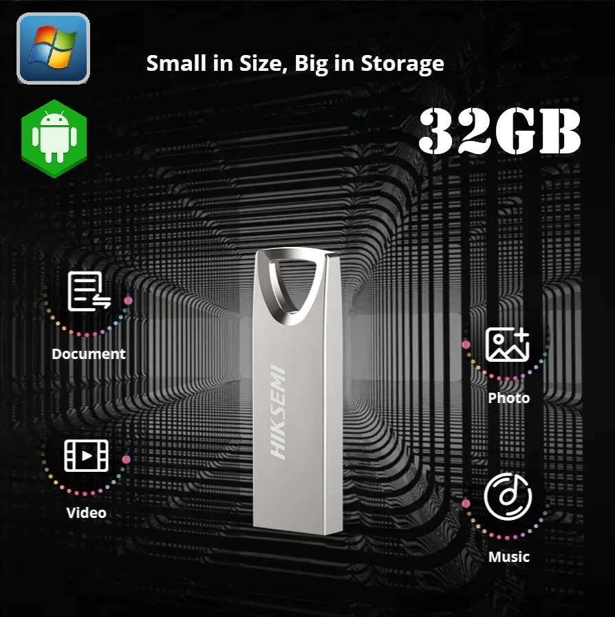 HIKSEMI USB FLASH DRIVE 32GB All-metal Shell HS-USB-M200-32GB HIKSEMI USB FLASH DRIVE 32GB All-metal Shell HIKSEMI CLASSIC USB2.0 FLASH DRIVE 32GB ; 20MB/s Read ; 10MB/s Write ; All-metal Shell ; Support Windows/Android System ; Both USB 3.0 and USB 2.0 Compatible | SILVER M200