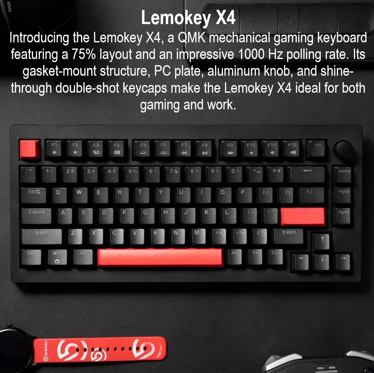 X4-A3P X4 75 Layout Mechanical Keyboard w BROWN Switch Keychron Lemokey X4 75% Layout Mechanical Keyboard with BROWN Switches ; 1000Hz Polling Rate ; Pre-Lubed Shine-through Cherry Profile Side-Printed Double-Shot PBT Keycaps ; QMK Customizable ; N-key Rollover Anti-Ghosting ; Red Backlit ; for Windows/Linux/macOS | PURPLE X4-A3P 