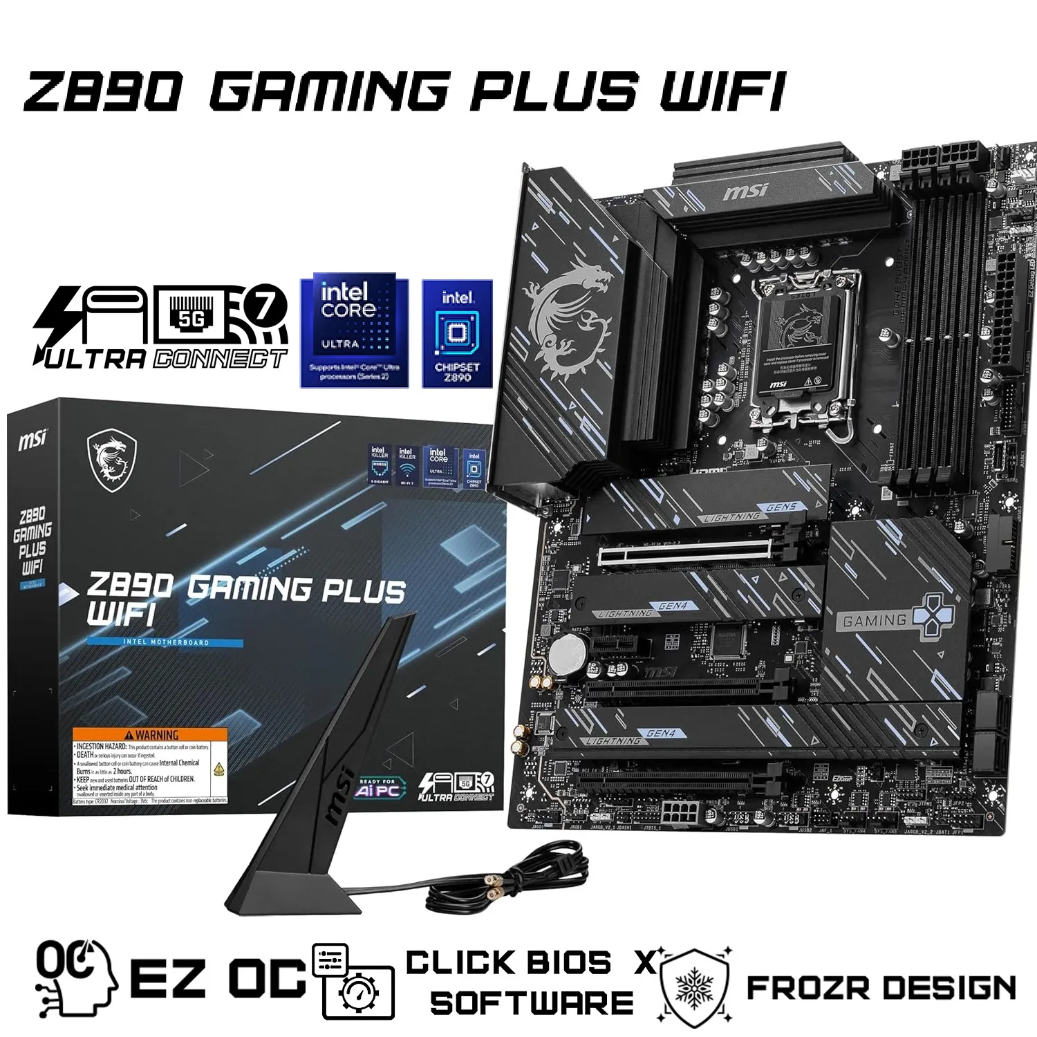 Z890 Gaming Plus WiFi Motherboard Core Ultra 911-7E34-002 Z890 Gaming Plus WiFi Motherboard LGA 1851 MSI Z890 Gaming Plus WiFi Gaming Motherboard (Supports Core Ultra Series 2 Intel Processors, LGA 1851, DDR5, PCIe 5.0, M.2, SATA, 5Gbps LAN, USB Type-C, Wi-Fi 7, Bluetooth 5.4, Thunderbolt 4, ATX)