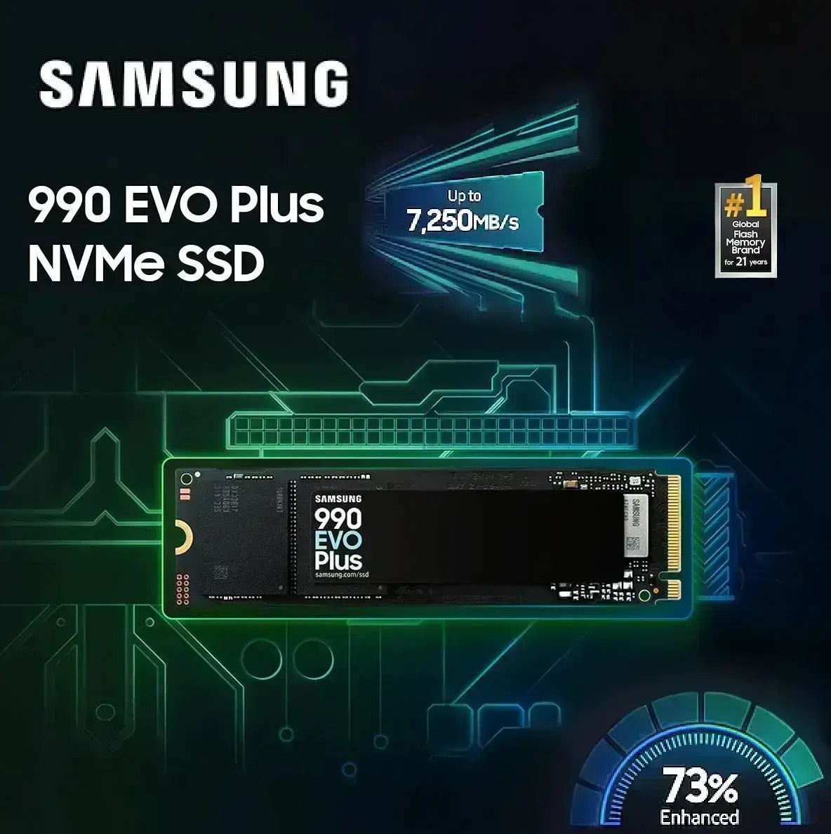 MZ-V9S2T0B/AM SAMSUNG 990 EVO Plus SSD 2TB NVMe M2 2280 SAMSUNG 990 EVO Plus SSD 2TB, PCIe Gen 4x4, Gen 5x2 M.2 2280, Speeds Up-to 7,250 MB/s, Upgrade Storage for PC/Laptops, HMB Technology and Intelligent Turbowrite 2.0, (MZ-V9S2T0B/AM)