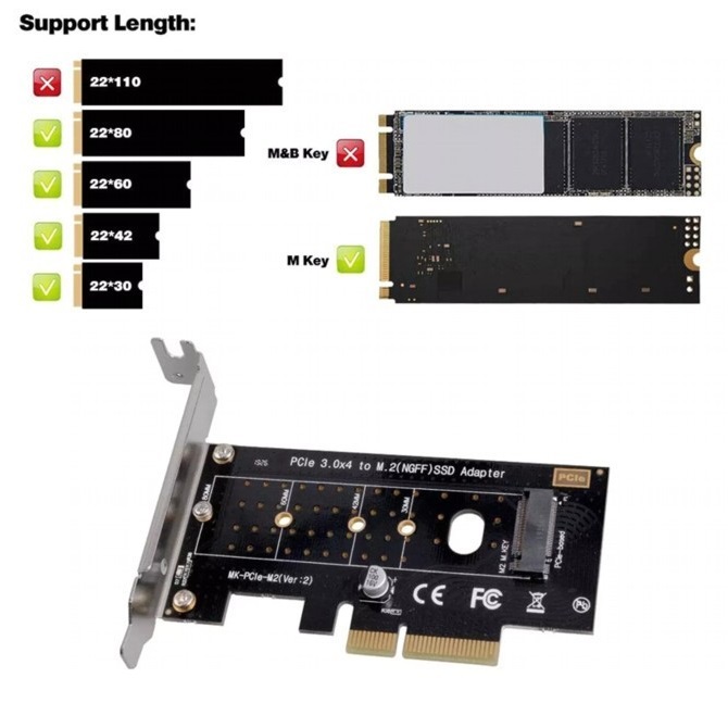 NVMe PCIe Adapter M Key M2 NVME SSD to PCI-e 3.0 x4 (1) SPB043 NVMe PCIe Adapter M Key M2 NVME SSD to PCI-e NVMe PCIe Adapter, M Key M.2 NVME SSD to PCI-e 3.0 x4 Host Controller Expansion Card with Low Profile Bracket, PCIe NVME Adapter for PC Desktop Support 2230 2242 2260 2280 | SPB043