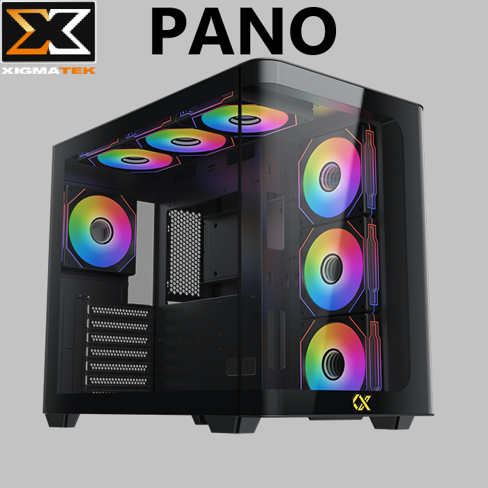 ARGB Gaming Case E-ATX Curved Glass 7 Fans Pano ARGB Gaming Case E-ATX Curved Tempered XIGMATEK Pano ARGB Gaming Case E-ATX Support ; Curved Tempered Glass Panel ; 7 Build in ARGB 120mm Fans ; ARGB Remote Control Kit ; 3 USB 3.0 ports and 2 USB 2.0 ports + LED Switch | BLACK