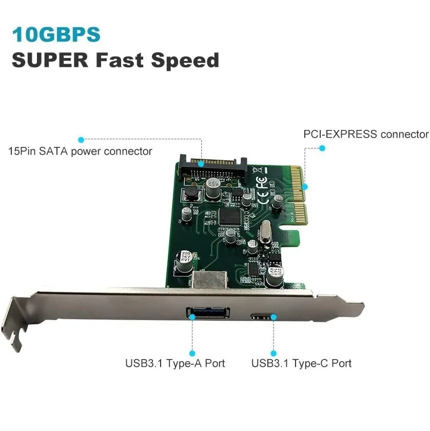SPB302 PCI Express Expansion Card Type A and Type C PCI-E to USB3.1 (Type A + Type C) PCI Express Expansion Card USB3.1 Hub Controller Adapter Superspeed 10Gbps Internal 15Pin Power Connector with Asmedia Chipset ASM1142 | SPB302