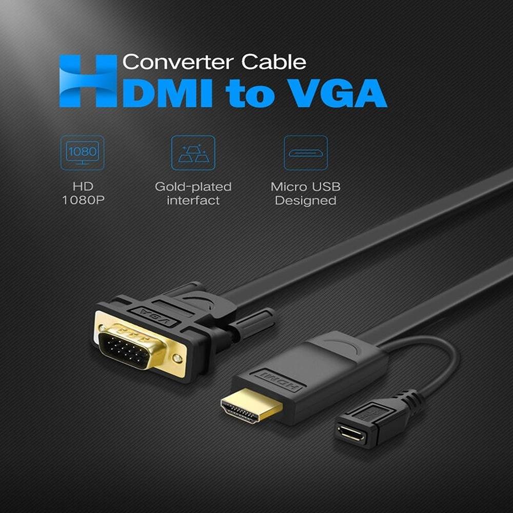 UGREEN HDMI to VGA Converter Cable Micro USB 1920x1080P@60Hz (4) UGREEN-30449 UGREEN HDMI to VGA Converter Cable Micro USB UGREEN HDMI to VGA Converter Cable , 1920 * 1080P @ 60Hz, Gold-Plated Head, Multiple Shielding, Strong Anti-Interference, 1.5 Meters, Black | 30449