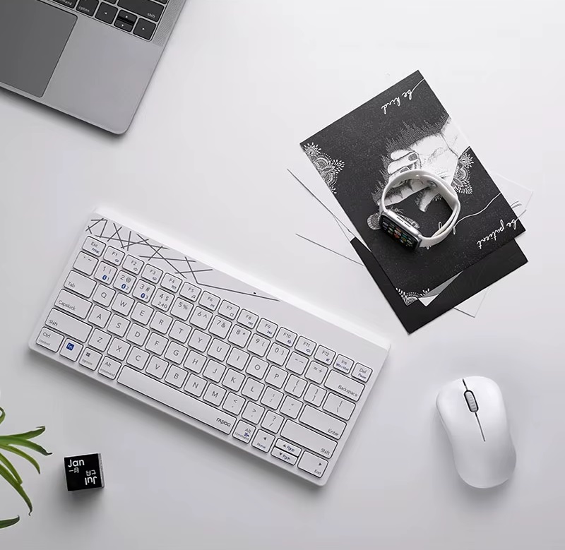 UntitledSSSGWGGFFFFDSDSFSDDFF RAPOO 8000GT MULTI-MODE WIRELESS KEYBOARD COMBO WHITE ; 87 Keys 1300 DPI ; switch between BT 4.0/3.0 and wireless 2.4G modes ; silent micro-motion keys ; multi-surface application | WHITE - Image 1